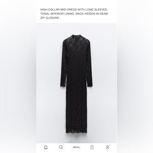Zara High Collar Long Sleeve Black Lace Dress